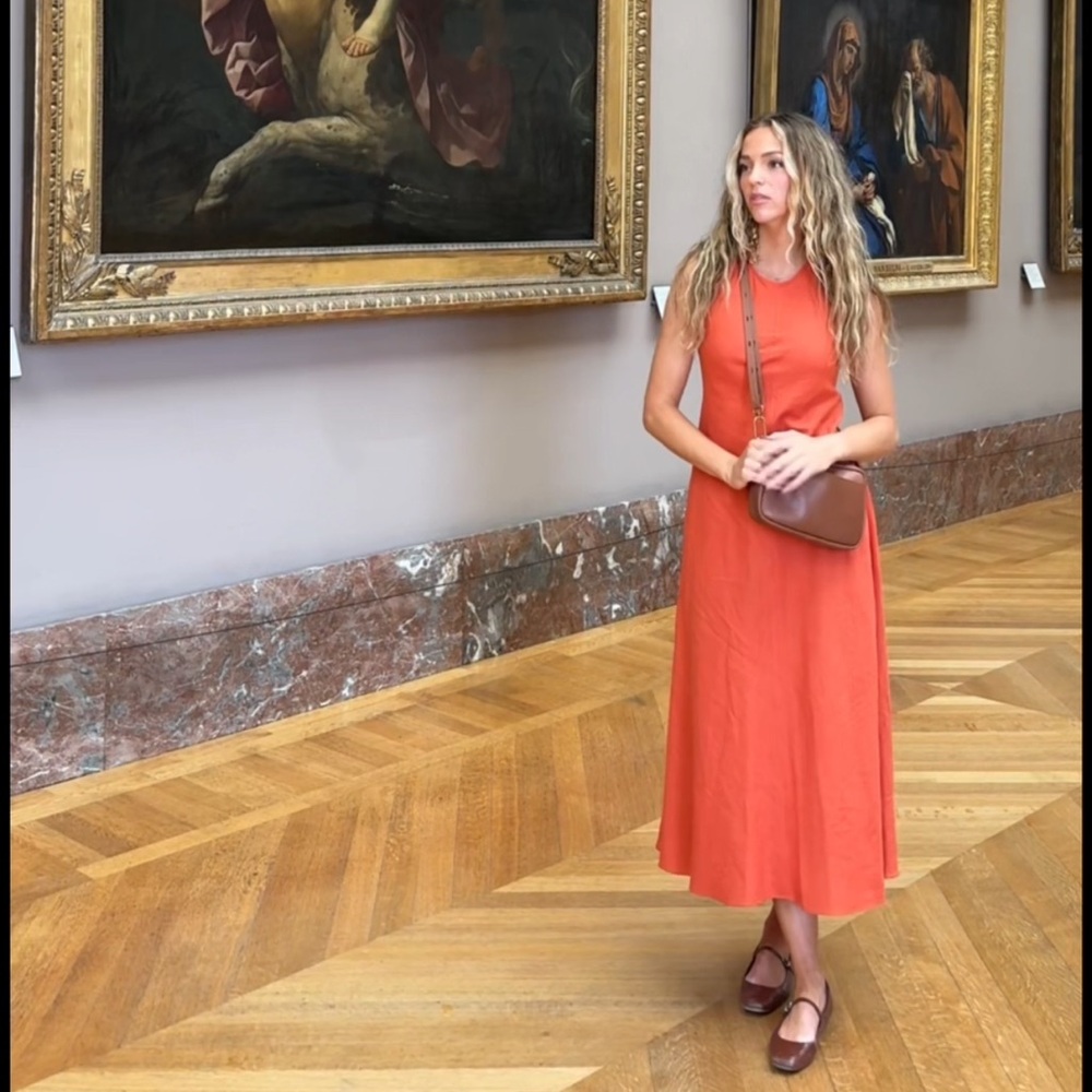 Zara Orange Midi Linen Dress XS